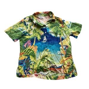 Michael Leu Top 100% Silk Tropical Print Shirt Women's M Art to Wear Floral